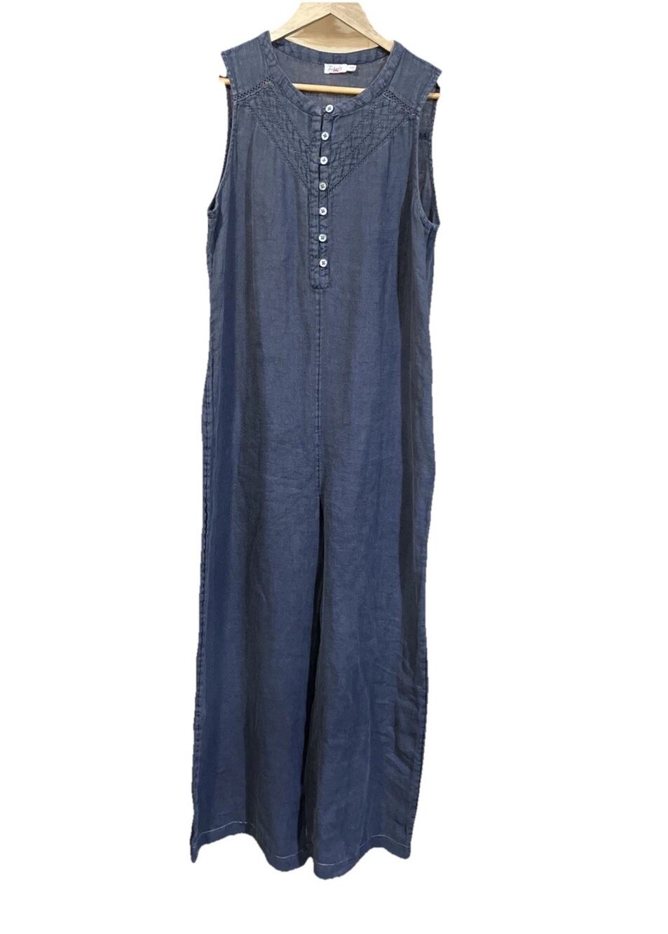 Faherty Linen Relaxed Fit Jumpsuit Womens Small Gray Wide Leg Boho Lagenlook